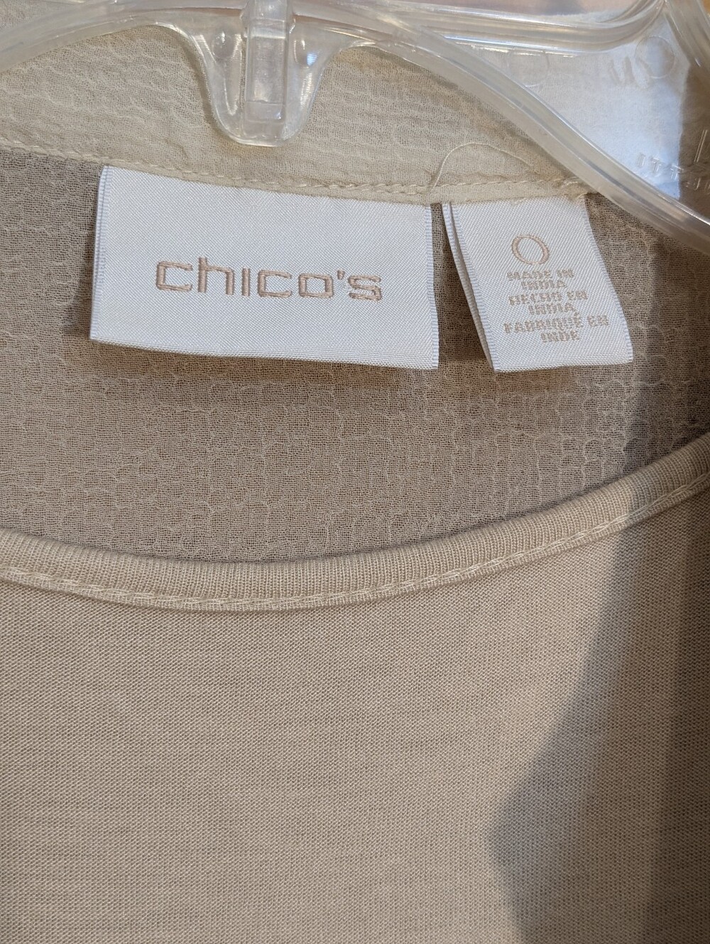 Chico's Drama Embellished Tunic Cashew Cream Beige LS Blouse Sz 0/Sm Boho Flowy - Picture 4 of 16